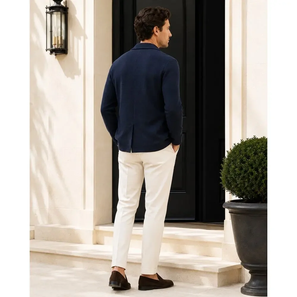 Quiet Luxury European Wool Knit Blazer Cardigan Cortigiano in Bottega Navy Small